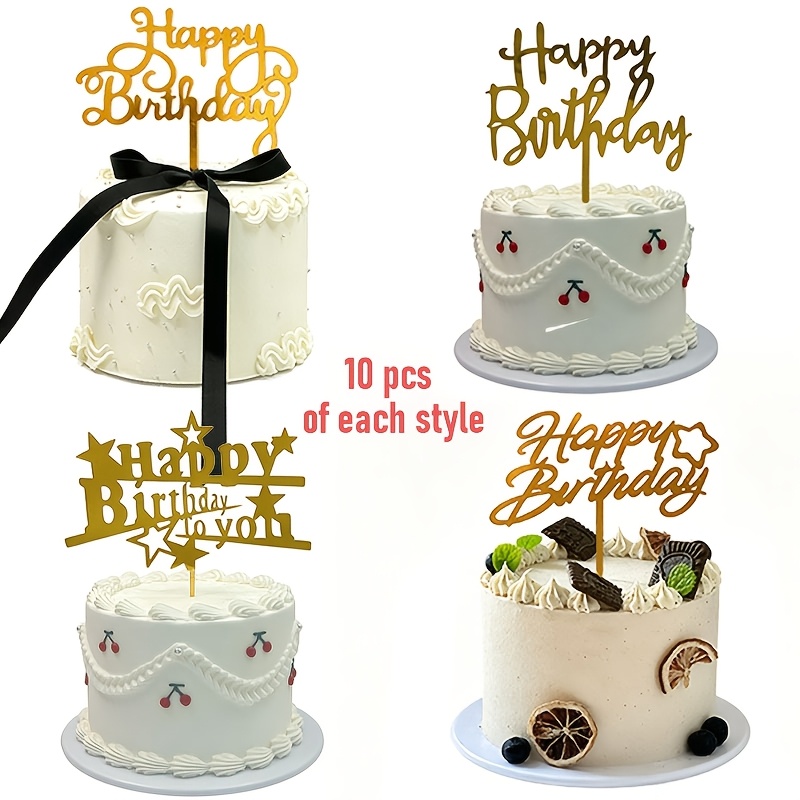 TEMU 40pcs, Inserts de gâteau en acrylique, Décoration de gâteau de fête, Or Glitter, Lettre de gâteau d'anniversaire, Carte d'insertion, Décoration