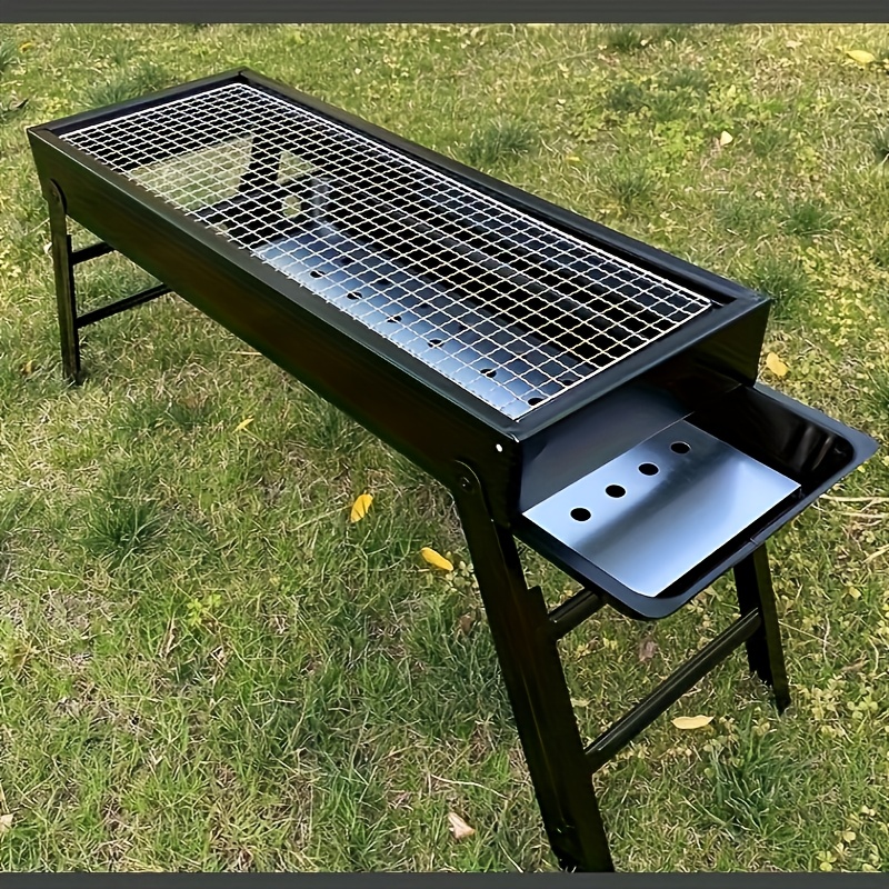 portable foldable bbq grill with adjustable height and built   shelf heavy duty metal outdoor grill for backyard camping picnics compact storage design grill covers for outside durable spray paint end for outdoor camping  