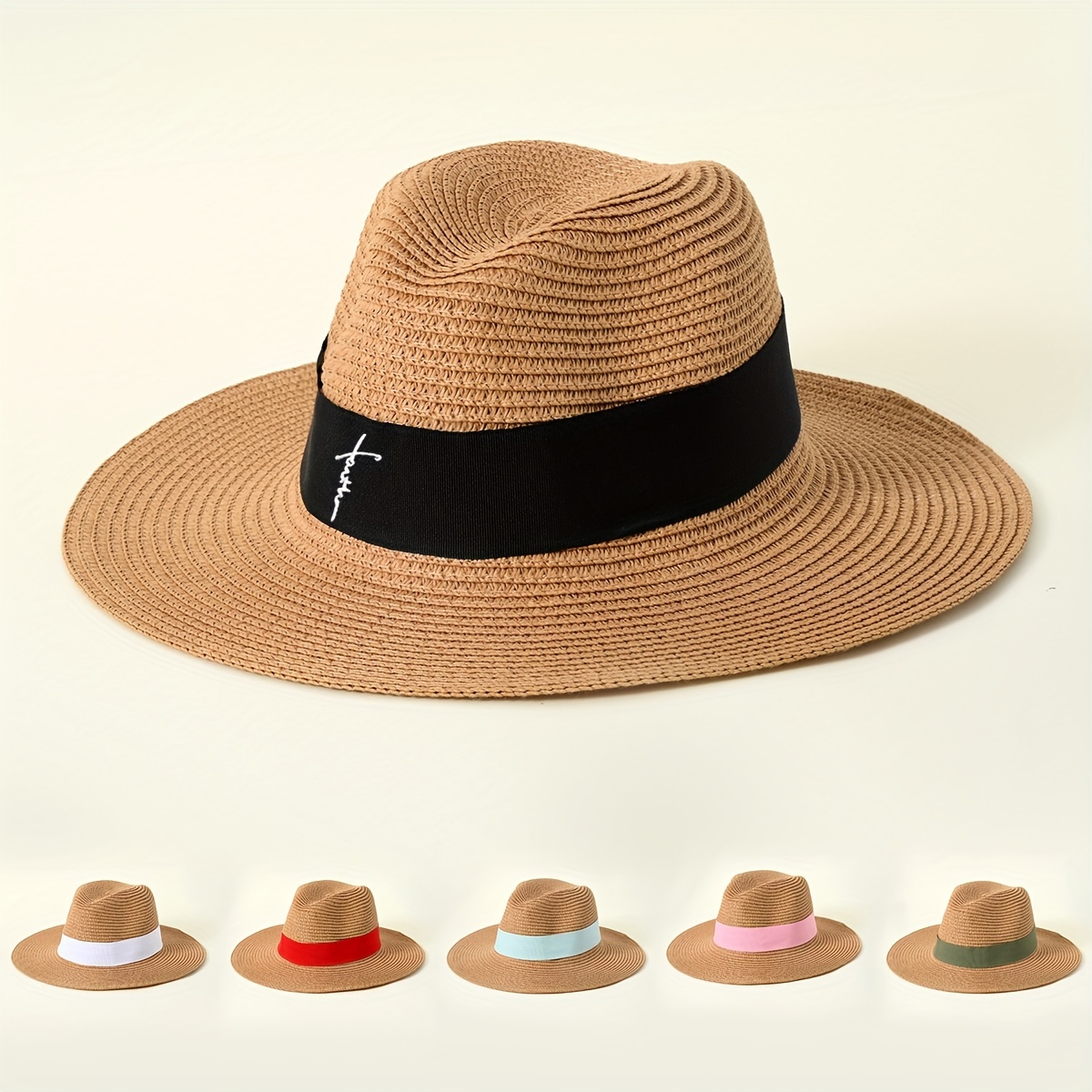 Summer Beach Jazz Sun Hat Classic Wide Brim Sunscreen Straw - Temu