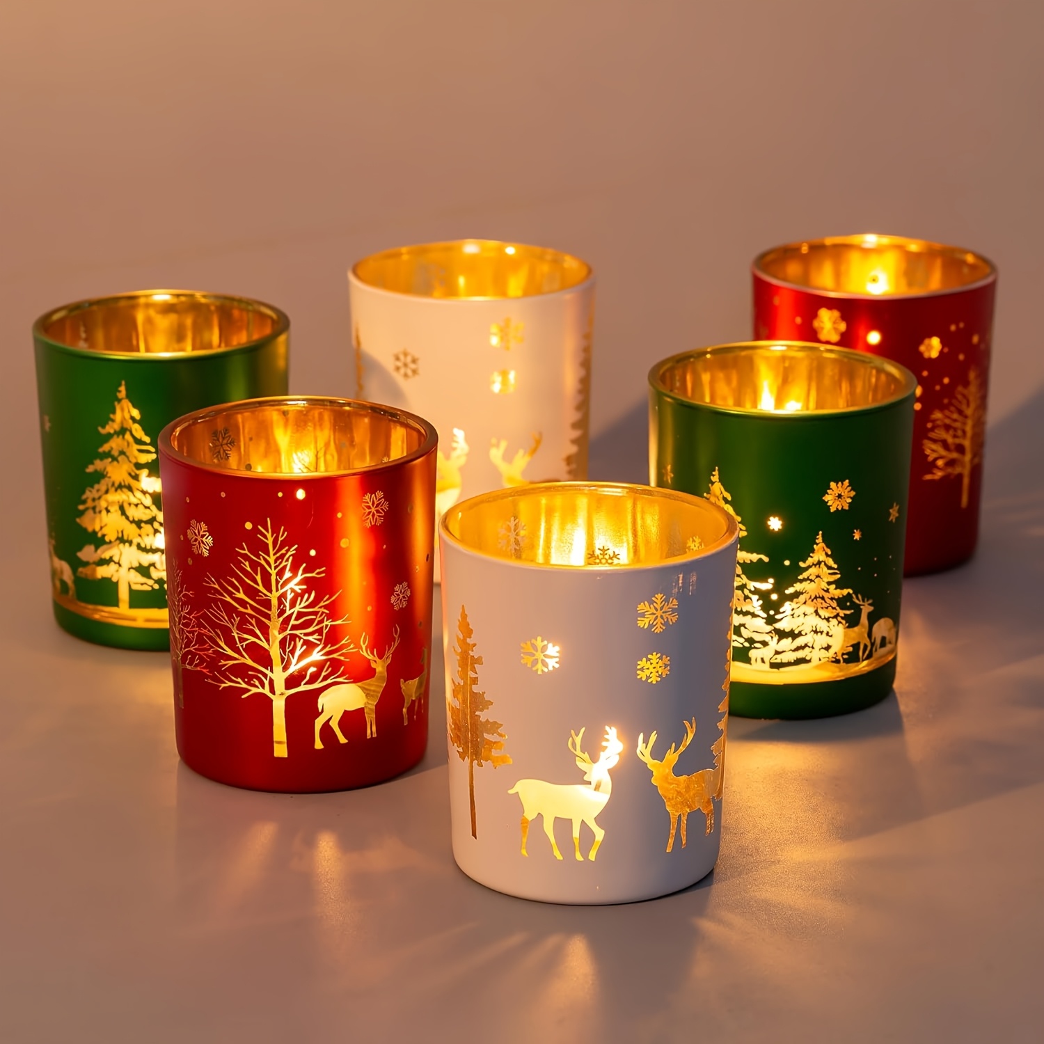 6pcs Classic Electroplated Engraved Translucent Vintage Candle Holders with Golden Accents - Perfect for Thanksgiving, Halloween, Christmas, Easter, Valentine'S Day Tabletop Decor, Candle Holder Decor