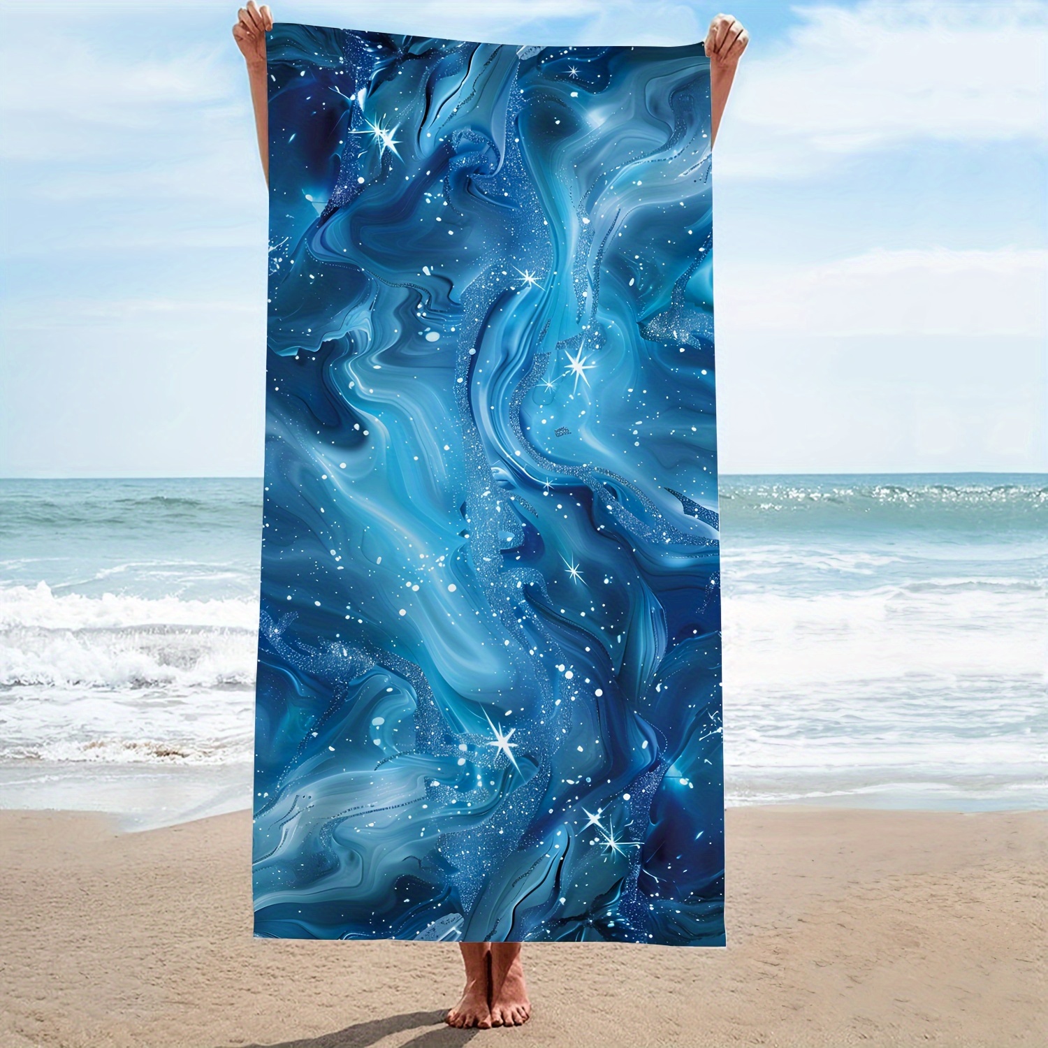 

1pc Marbled Microfiber Beach Towel, Dreamy Aesthetic Oversized Bath Towel, Durable Quick-drying Sunscreen Easy To Clean Super-absorbent Towel, Summer Beach Camping Pool Travel Supplies