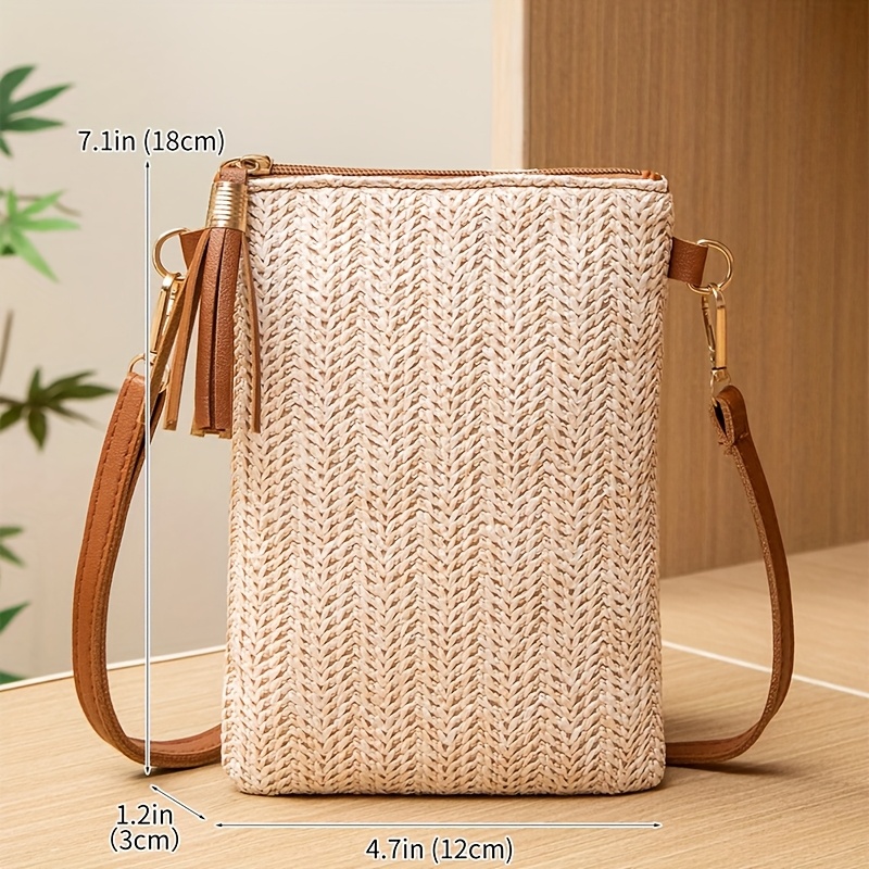 Image of Trendy Crossbody Bag With Tassels, Featuring Adjustable Straps And A Color- Design, Perfect For Holding A Small Phone And