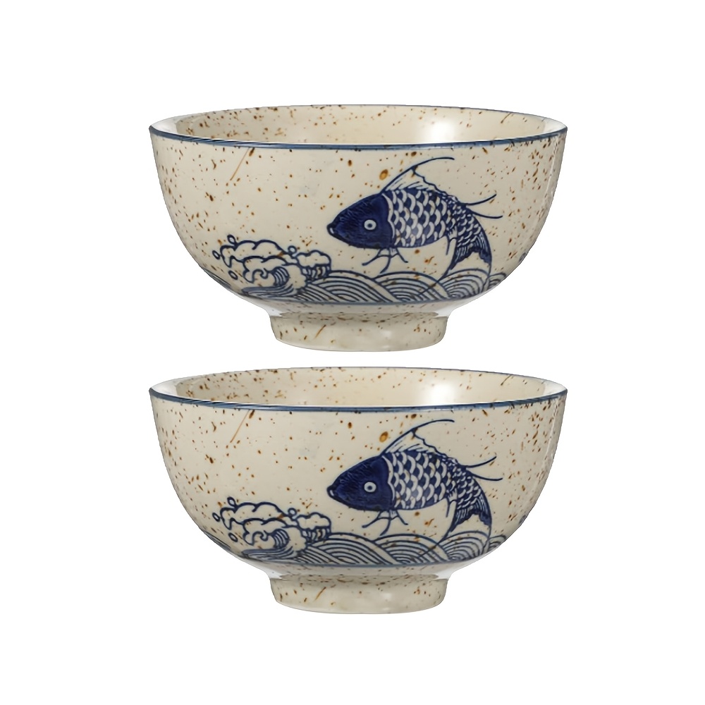 2pcs   ceramic rice bowl set hand painted   glaze bowls microwave and dishwasher safe suitable for rice soup and ramen