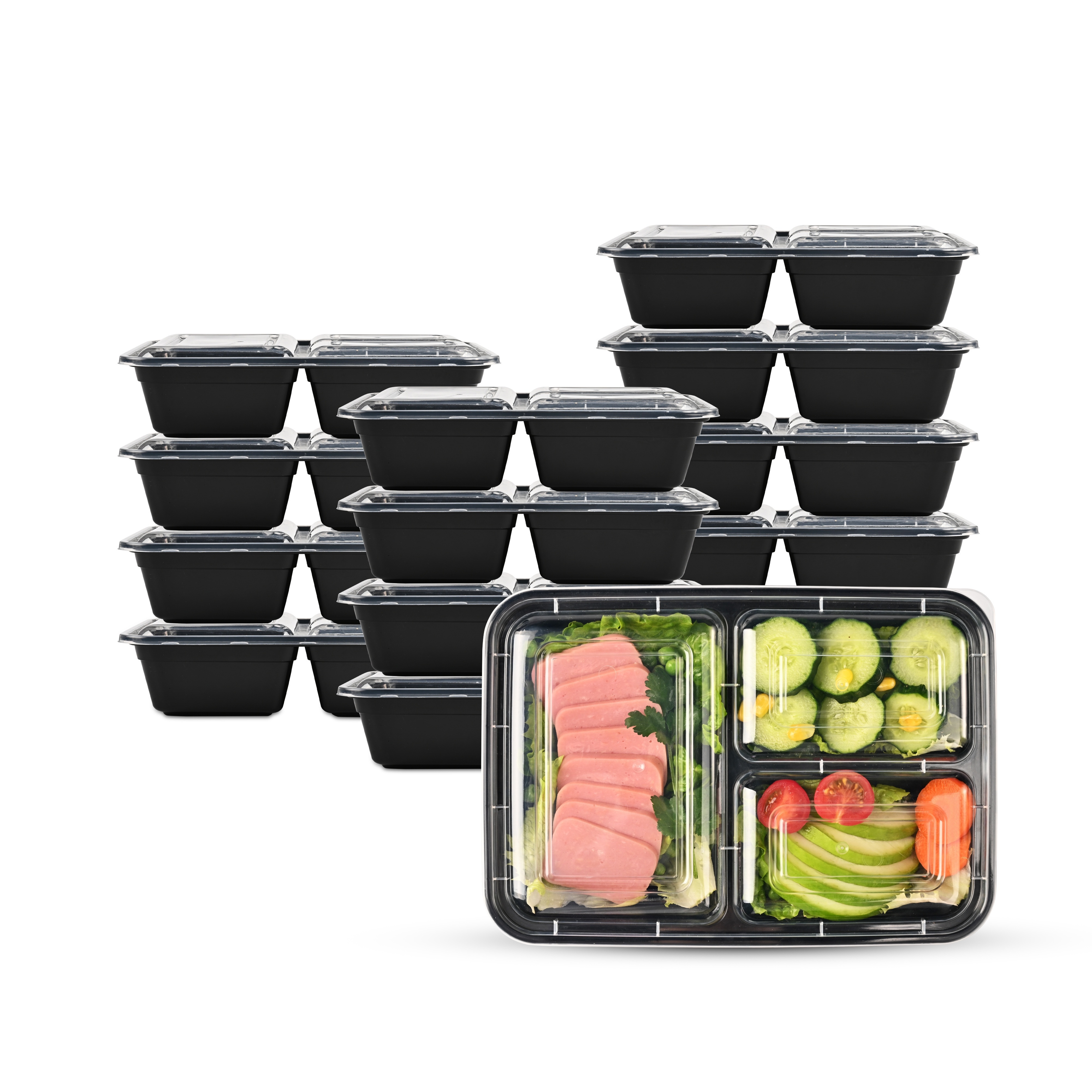 

3 Compartment Meal Prep Food Storage Containers With Lids Reusable Take Out Box, Bpa Free, Stackable, Microwave/dishwasher/freezer Safe (43 Oz)