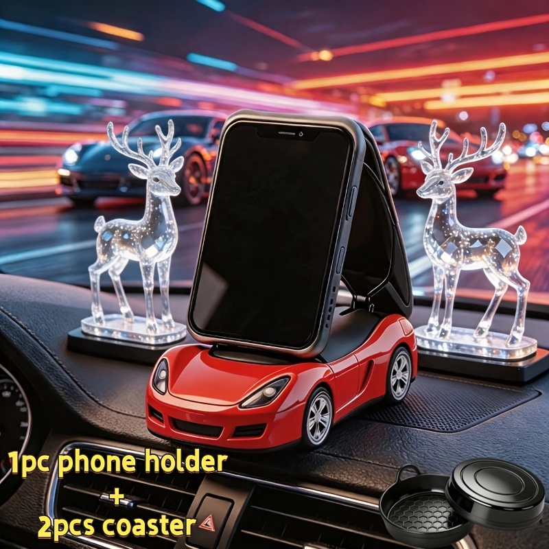 Car Model Phone Holder Set (1 Phone Holder+coaster) Foldable Car Dashboard Phone Holder 360 &deg; Rotating Universal Phone Holder Car Additions