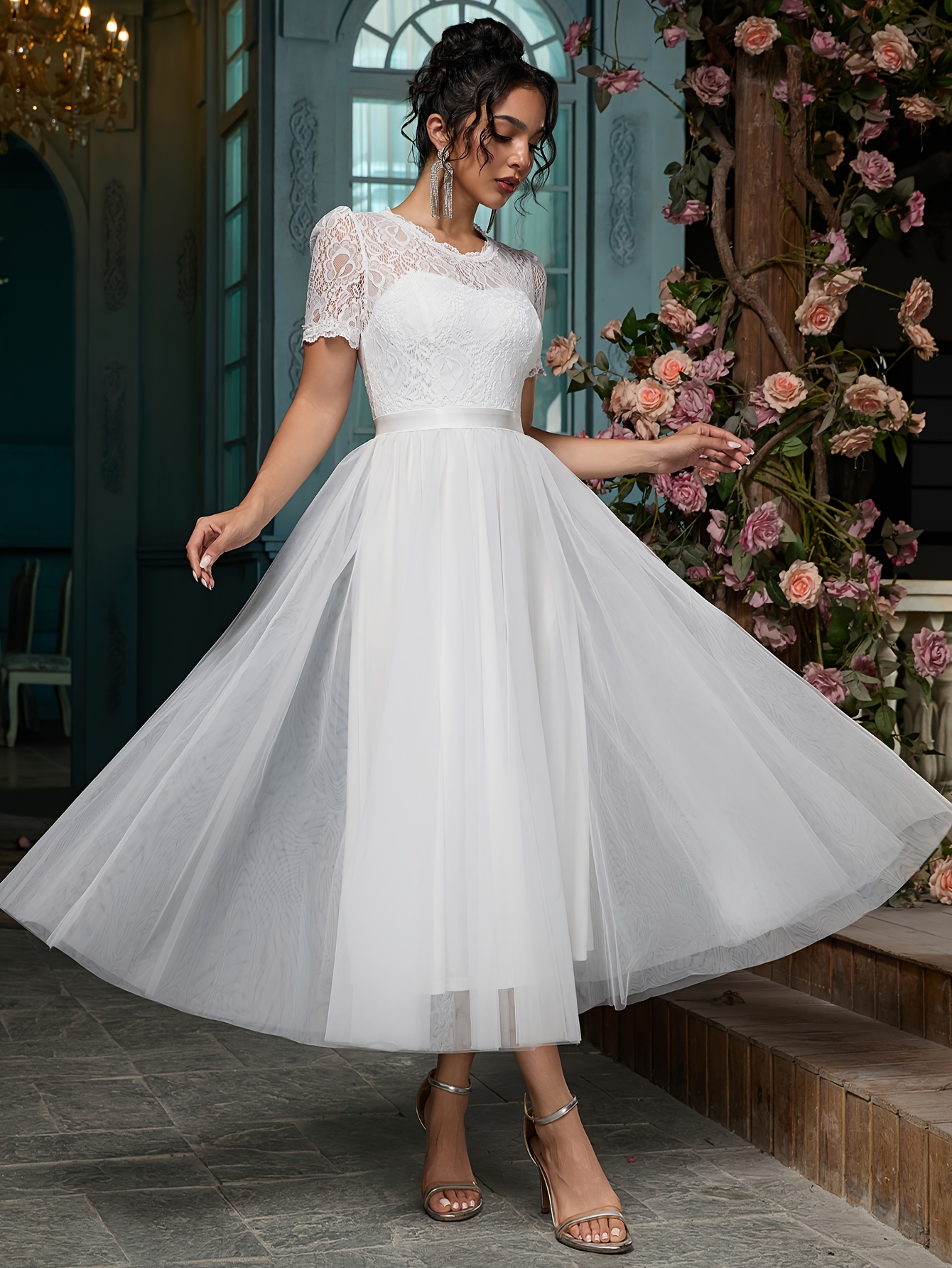ladies elegant style fashion round neck light wedding dress - Temu Bahrain