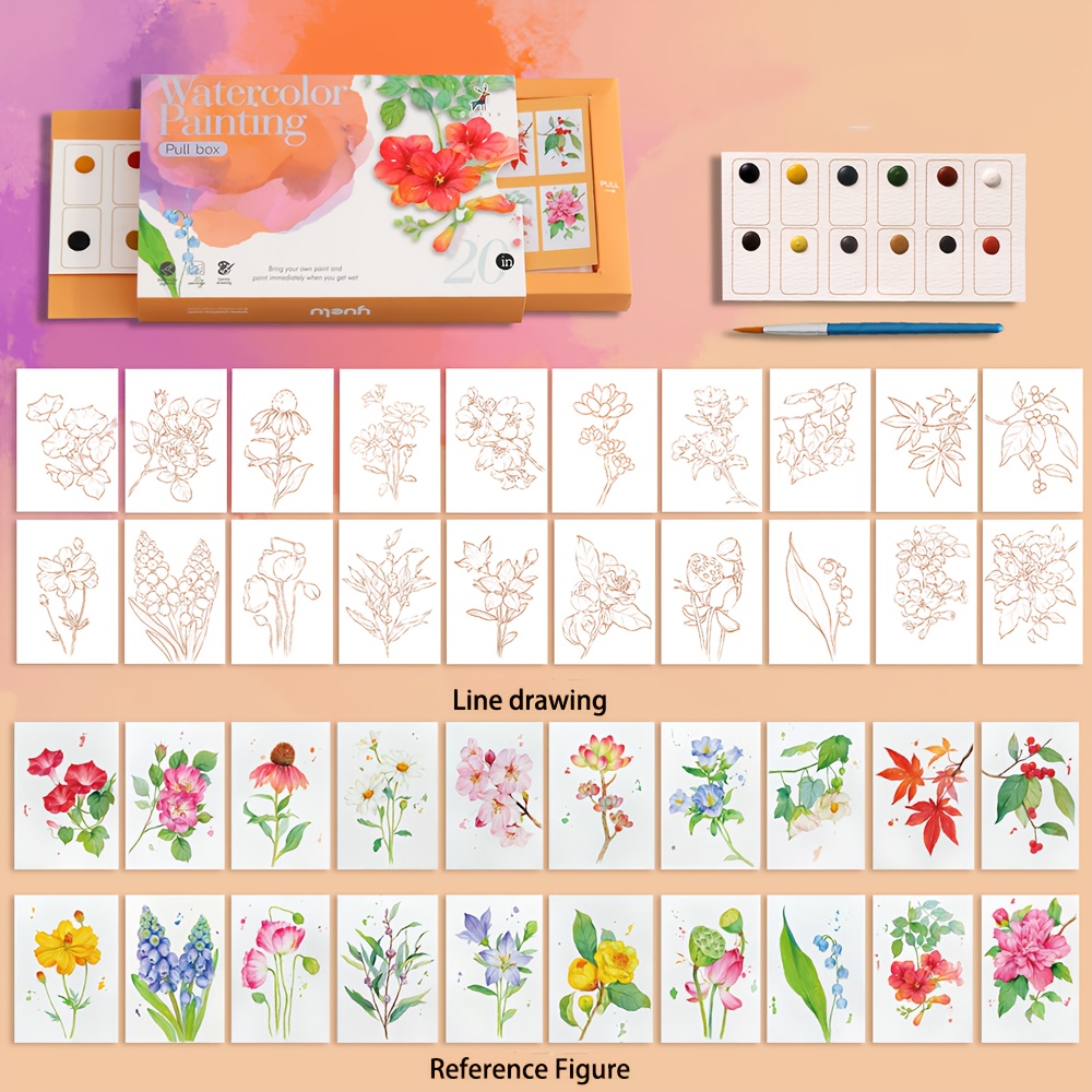 Image of 1pc Watercolor Painting Sketchbook (professional Art Use) Coloring Book, Sketchbook, Doodle Book, Party Birthday Gift With 1pc Pen And 20 Sheets Of Paper