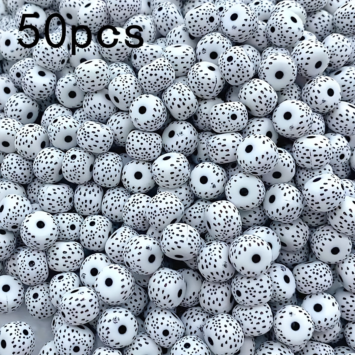 Image of 50pcs Bohemian Style Acrylic Seed Beads - 9x7mm Round Beads With Black , Suitable For Making, Bracelets, Necklaces, Earrings - Synthetic Beads For Beginners & Crafters