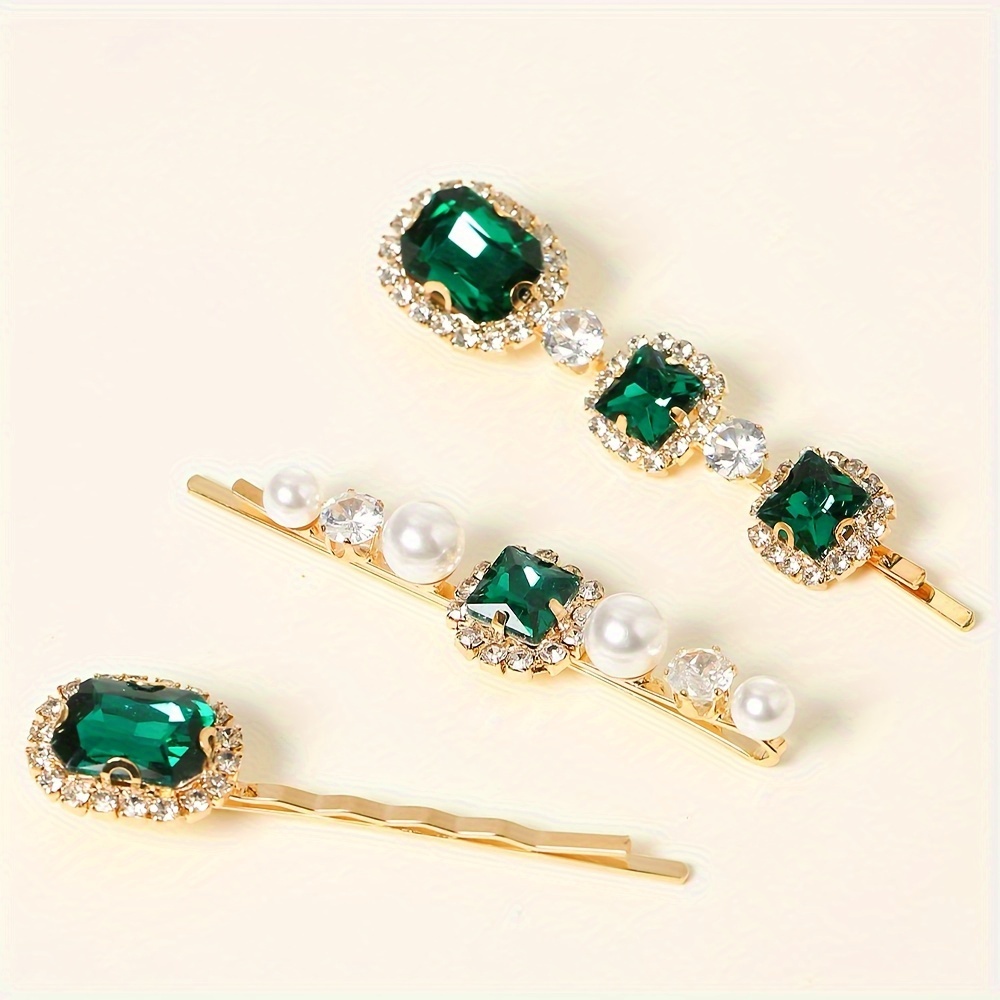 3pcs Light Luxury Rhinestone Pearl Clip -word Clip Hair Accessories Side Clip Headwear