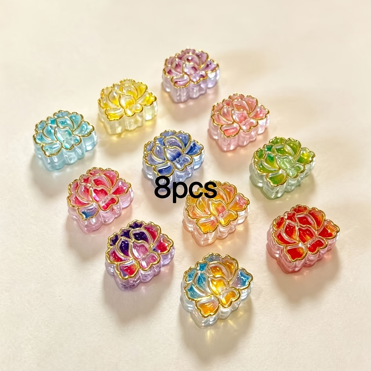 TEMU 8pcs Acrylic Lotus Large Hole Beads, Random Colors, For Beading, Bracelets, Hair Additions, Pen Beads, Etc. Additions Beads