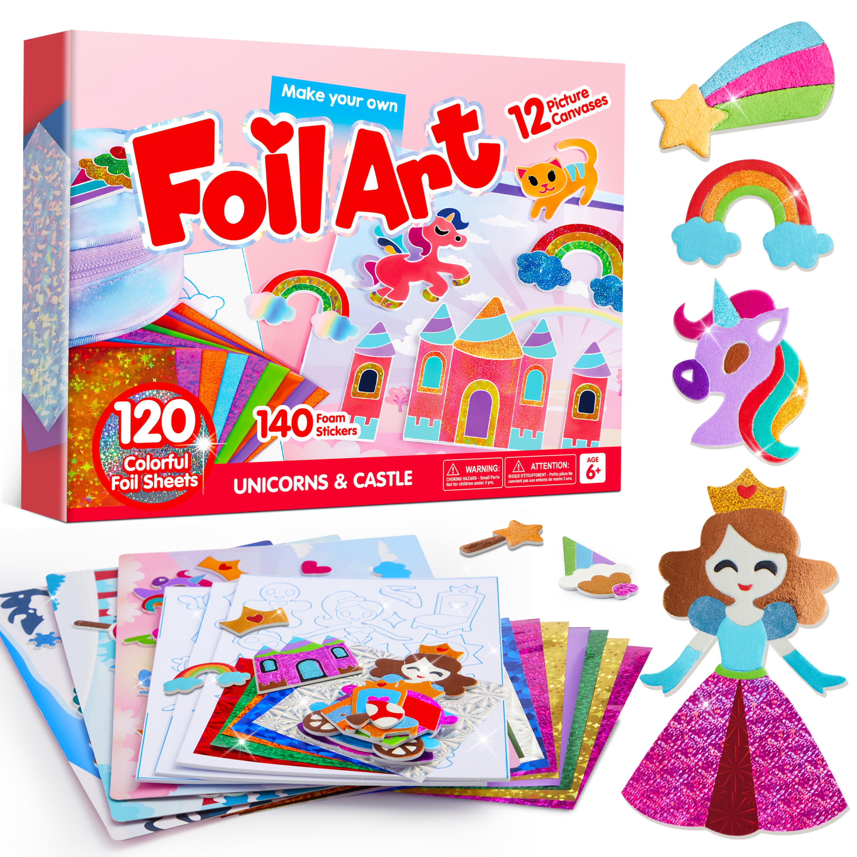 TEMU Kit For Kids, Arts & Crafts Supplies, 10 &120 Colorful Foil Sheets, Mess Free Coloring, Foil Foam Stickers, Toys, Christmas Birthday Gifts For