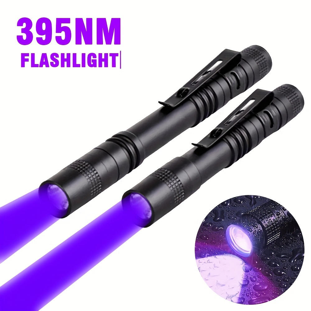 

1/2pcs 395nm Uv Black Light Flashlight, For Leak, Pet Urine, Hotel Inspection, Dry Stain And Dye Detector Ultraviolet , Ore Moneyscorpion Detection Lamp, Small Portable Pocket Pen Lights (not Battery)