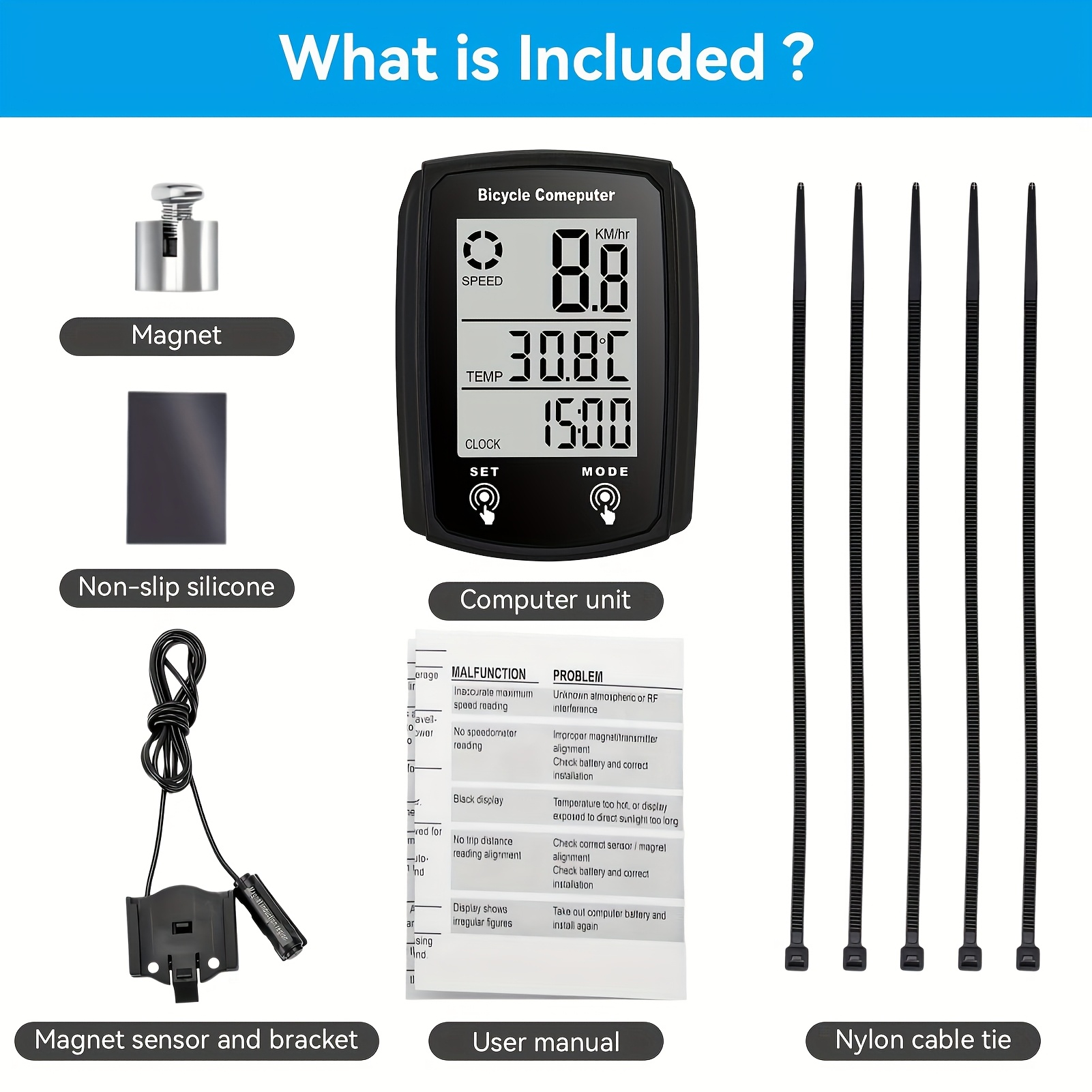 Wired Bike Computer, Bicycle Odometer with MPH And KM/H Options, Featuring a Touch Sensor Switch, Large Digital LCD Display, And Automatic Wake-Up Function