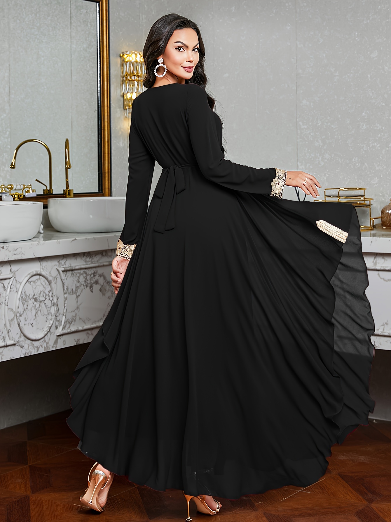 chiffon dress mid neck Amoris T715 Chiffon A-Line Halter Gown with Plunging V-Neckline Soft Coral / 3XL main image 1