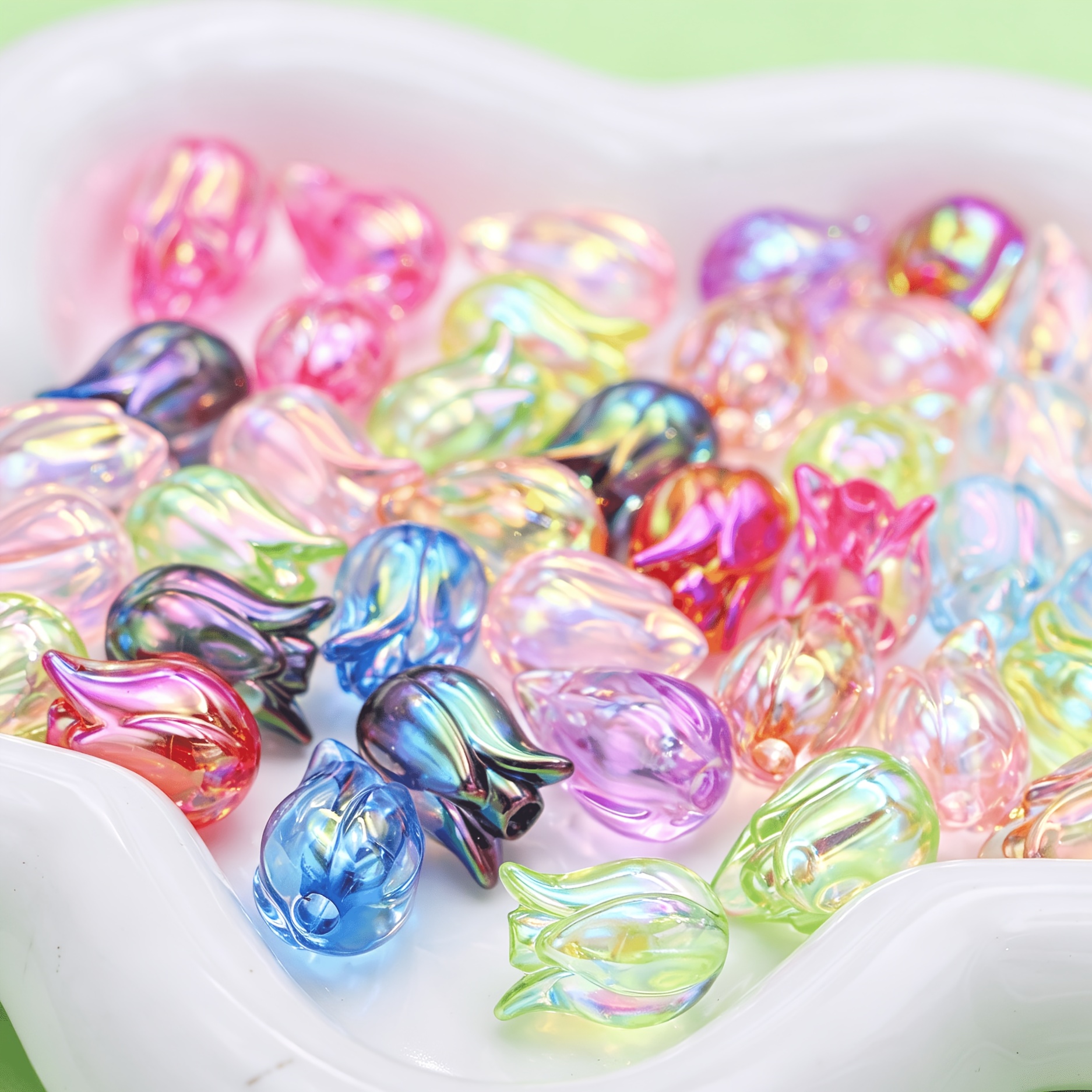 20pcs Random Mix Transparent Tulip Acrylic Beads For Bracelet,phone Chain Accessories
