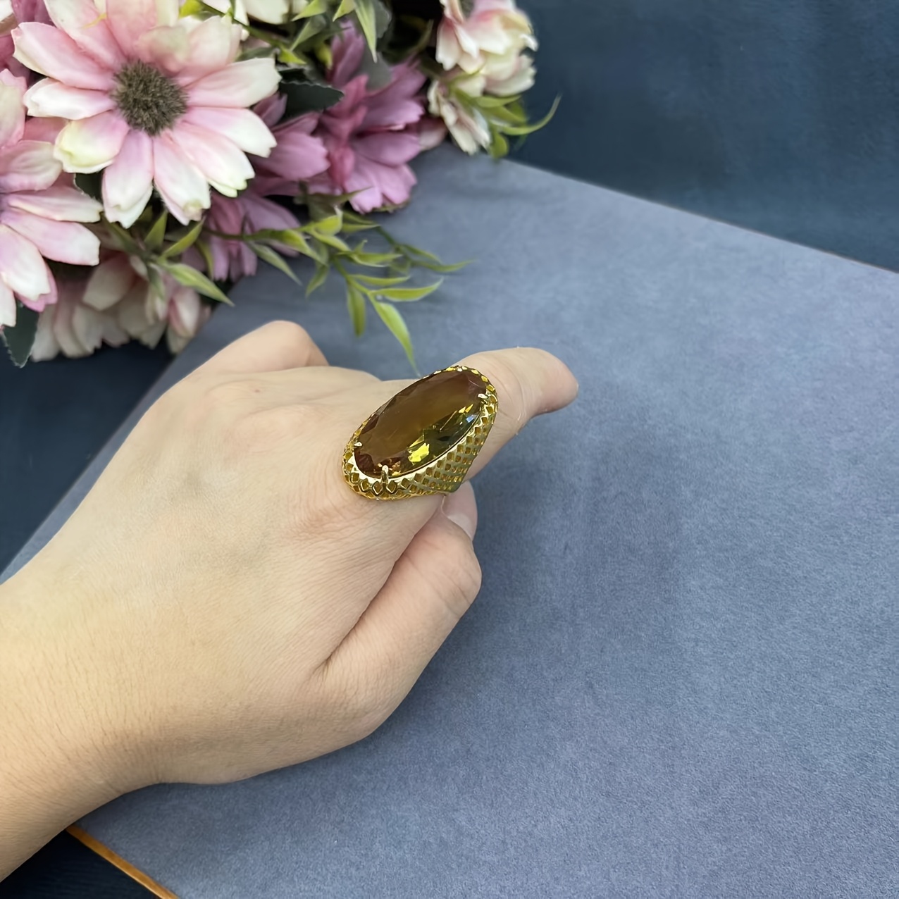 Fashion Oval Turkey Stone Copper Color Changing Stone Adjustable Women Ring Engagement Wedding Jewelry
