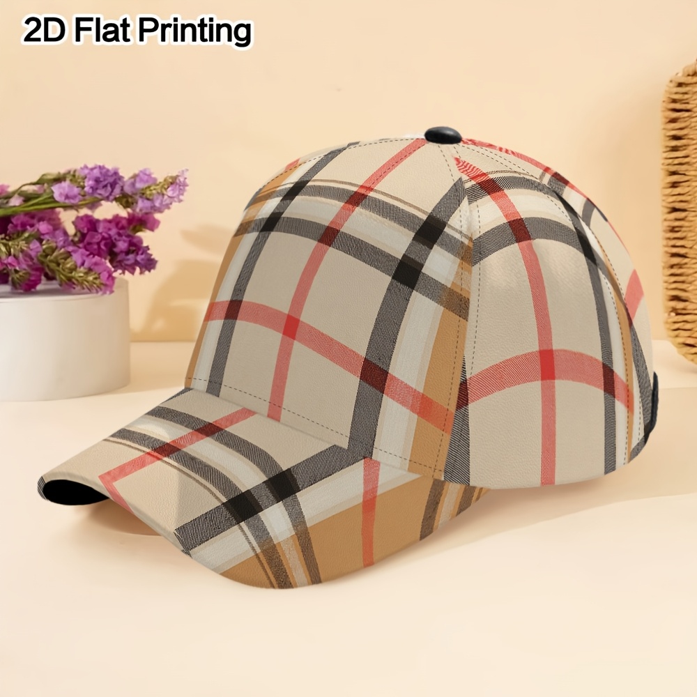 TEMU 1 Casquette de baseball à motif à plat beige - Fabriquée en polyester léger, avec un design de casquette de baseball et une sangle réglable,