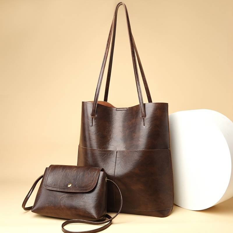 Image of Handbag 2pcs Set: Trendy And Fashionable Large And Small Underarm Tote Bags, 26 New Style Popular Large Capacity Tote Bag, Vintage Shoulder Bag