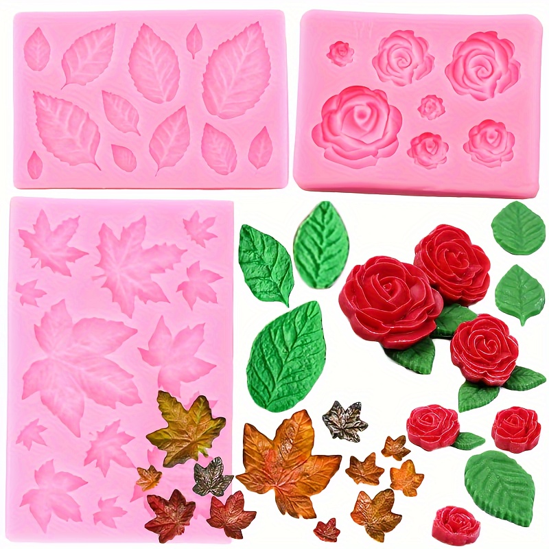 

-piece Set Of Silicone Molds For Leaves, , Roses