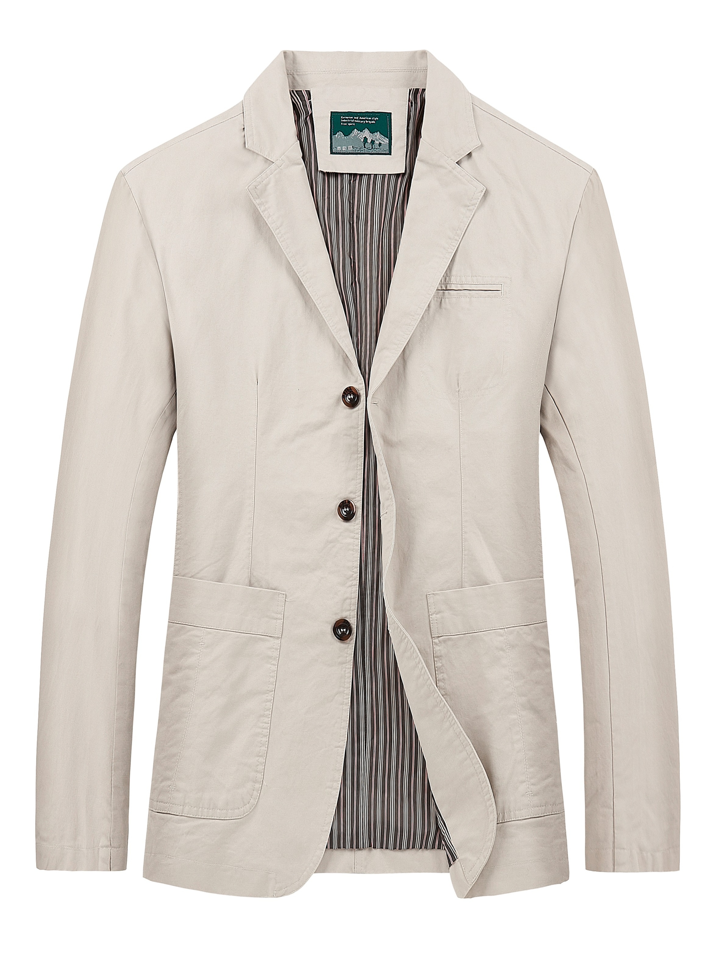 Men's Casual Workwear Blazer - Lightweight Single-Breasted Notch Lapel Coat with Chest Pockets, Breathable Underarm Ventilation & Machine Washable Fabric for Spring/Fall Seasons, Lightweight Outerwear, Natural Colored Fabric, Back to Work Essentials