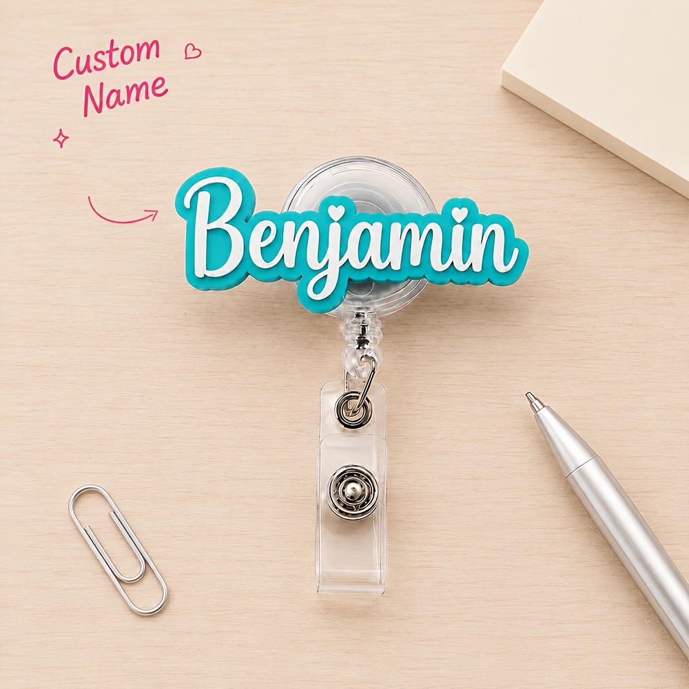 TEMU 2d [custom] 1pc Custom Name Badge Scroll With Clip, Heart Shaped Letter I, Retractable Rn Nurse Badge, Personalized Name Badge Clip, Healthcare
