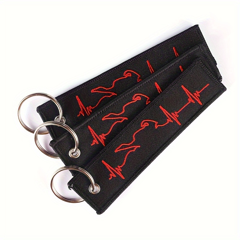 3pcs Heartbeat Keychains For Motorcycles And Cars Key Chains Embroidery Key Ring Key Fobs Keychain