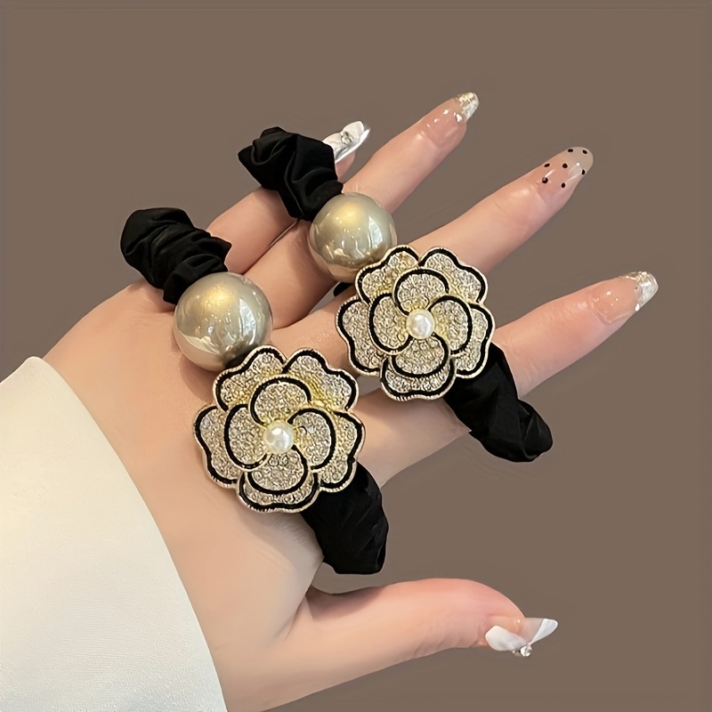 E-shop 2er-Pack Mode Perlen Funkelnder Diamant Rose Darm Haarband Damen Koreanischer Stil Pferdeschwanz Kopfschmuck Vielseitiges Maruko Haarband