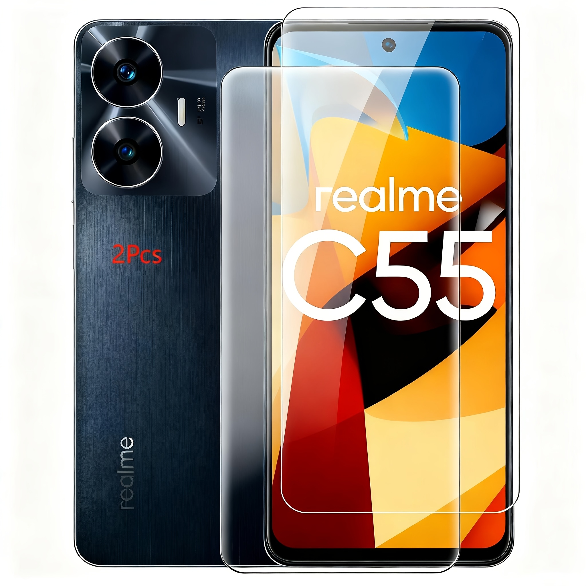 TEMU 2-pack 9h Hd Realme Tempered Glass Screen Protector, Suitable For Realme C55