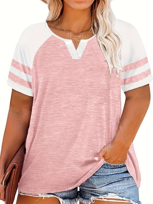 plus size striped print t shirt notch neck short sleeve casual t shirt womens plus size clothing