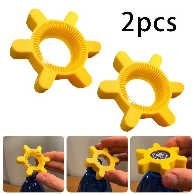Image of 2pcs Unique Bottle Cap Opener Yellow Plastic Rotary Bottle Opener Bottle Opener Kitchen Tool