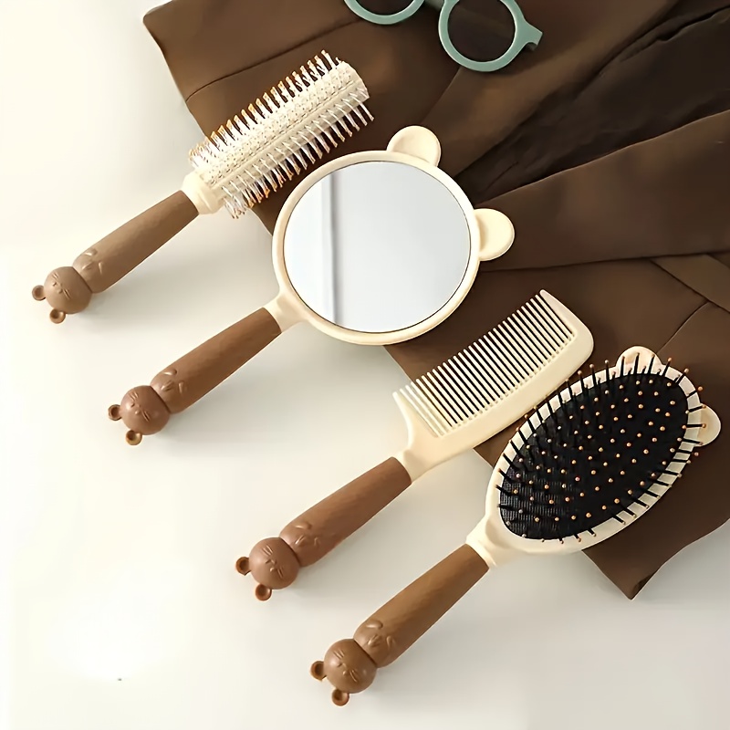 

Ensemble de 4 peignes mignons avec brosse à , peigne de , brosse ronde à boucler et de maquillage - Idéal pour les cheveux et les de voyage