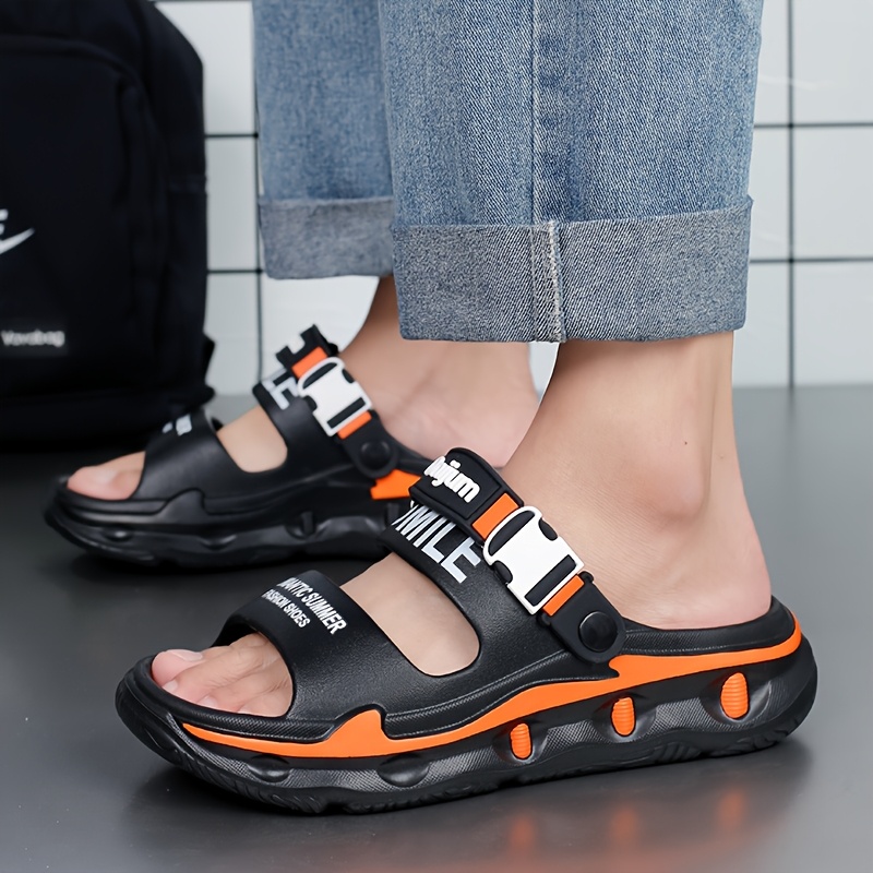 womens sport sandals with thick cushioned eva sole slip resistant high quality design anti odor technology   letter print for beach outdoor home use lightweight breathable slip on slippers Product details 0