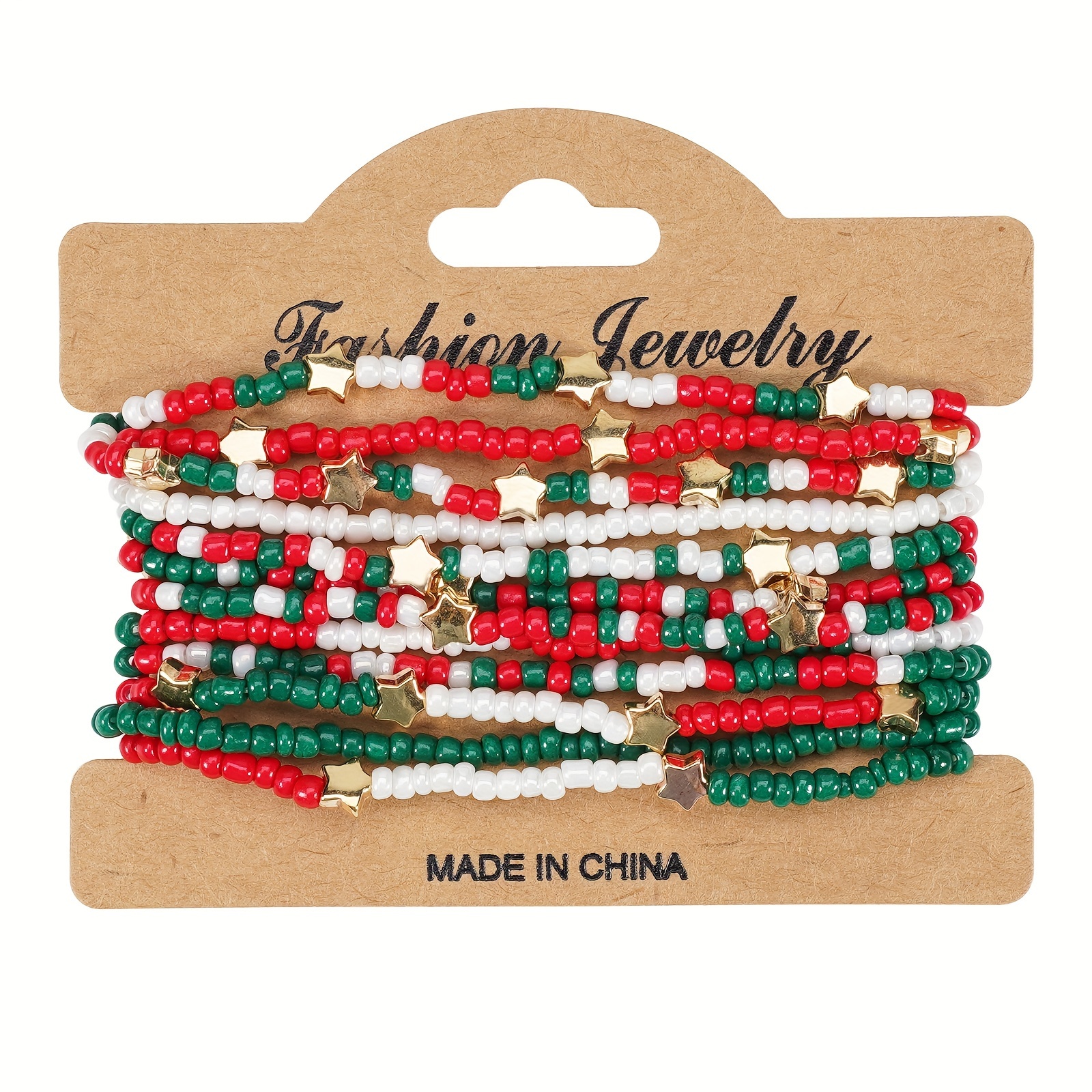 

Christmas Beaded Bracelet Red White Green Rice Beads Bracelet