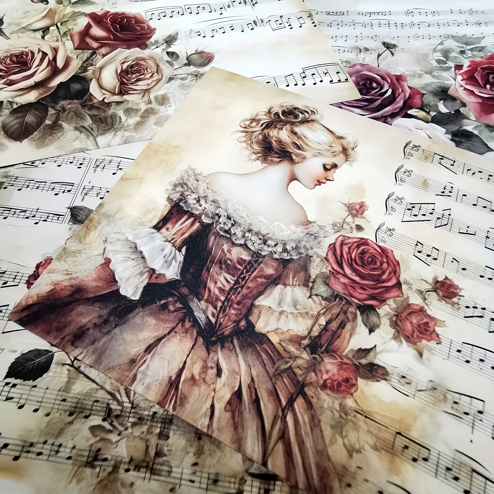 

Recyclable Watercolor Finish Craft Paper, 16 Sheets Vintage Rose And Dress Design, A5 Size Journal Scrapbooking Paper For Diy Arts And Crafts