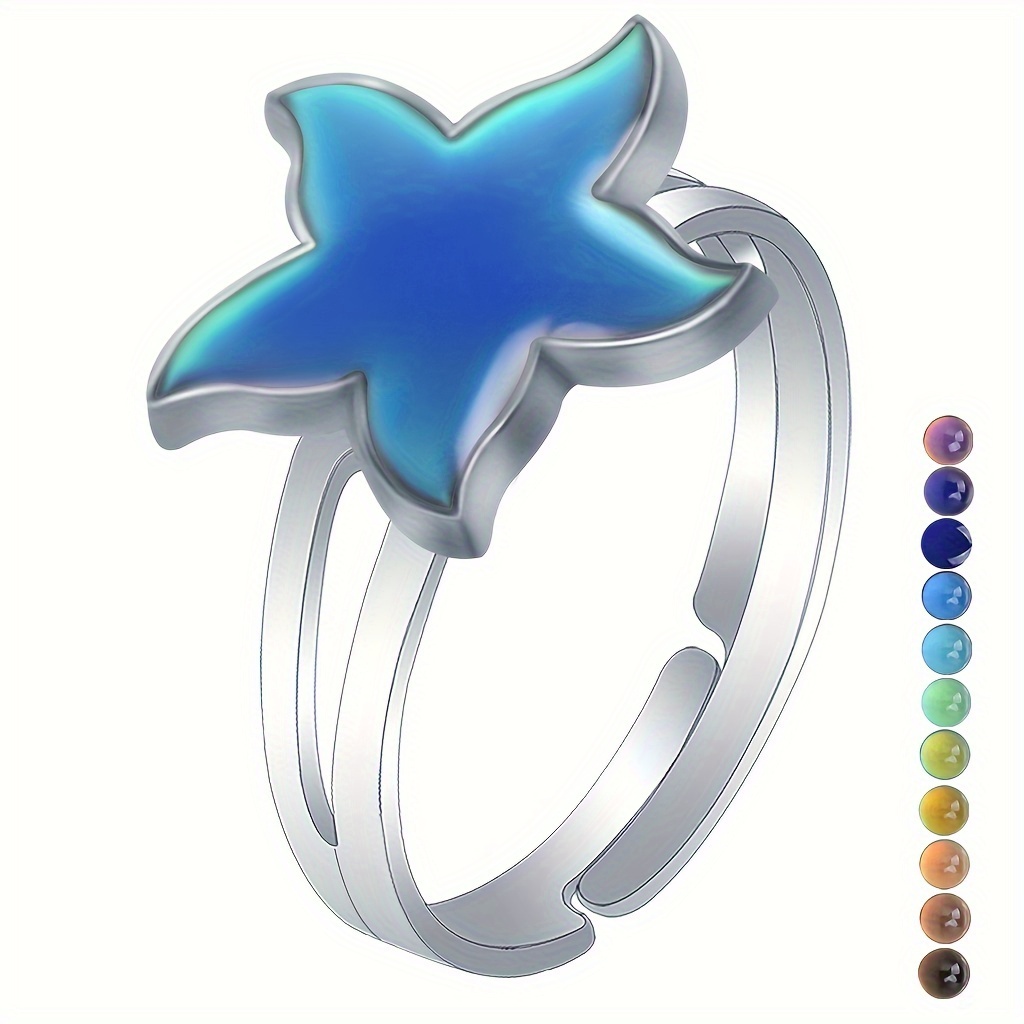 

Adjustable Starfish Mood Alloy Ring For Women, Cartoon Style Color-changing Fashionable Statement Ring With Temperature Sensing Feature, Open-ended Design For Perfect Fit