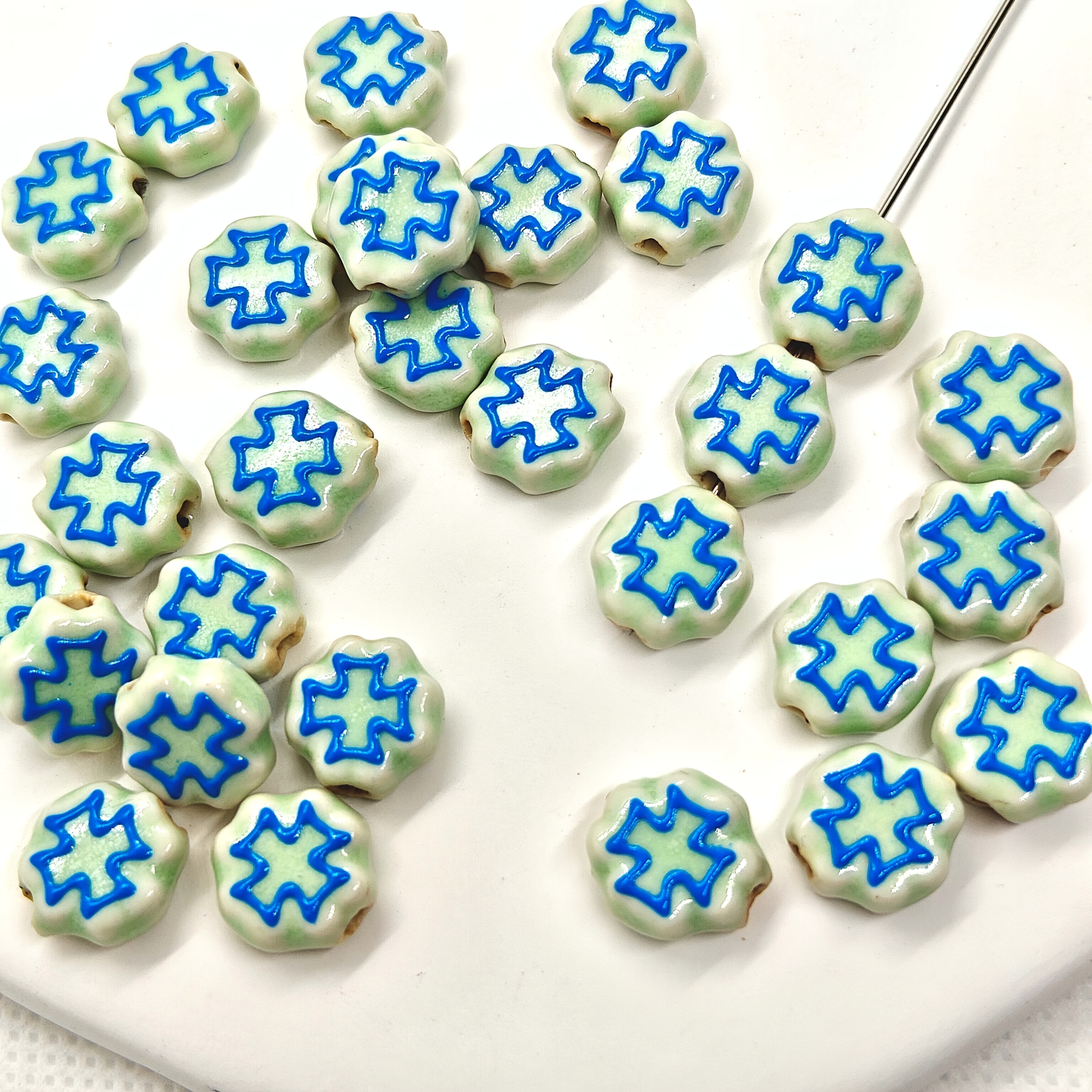 4pcs Hand-Painted Cross & Ceramic Beads for DIY