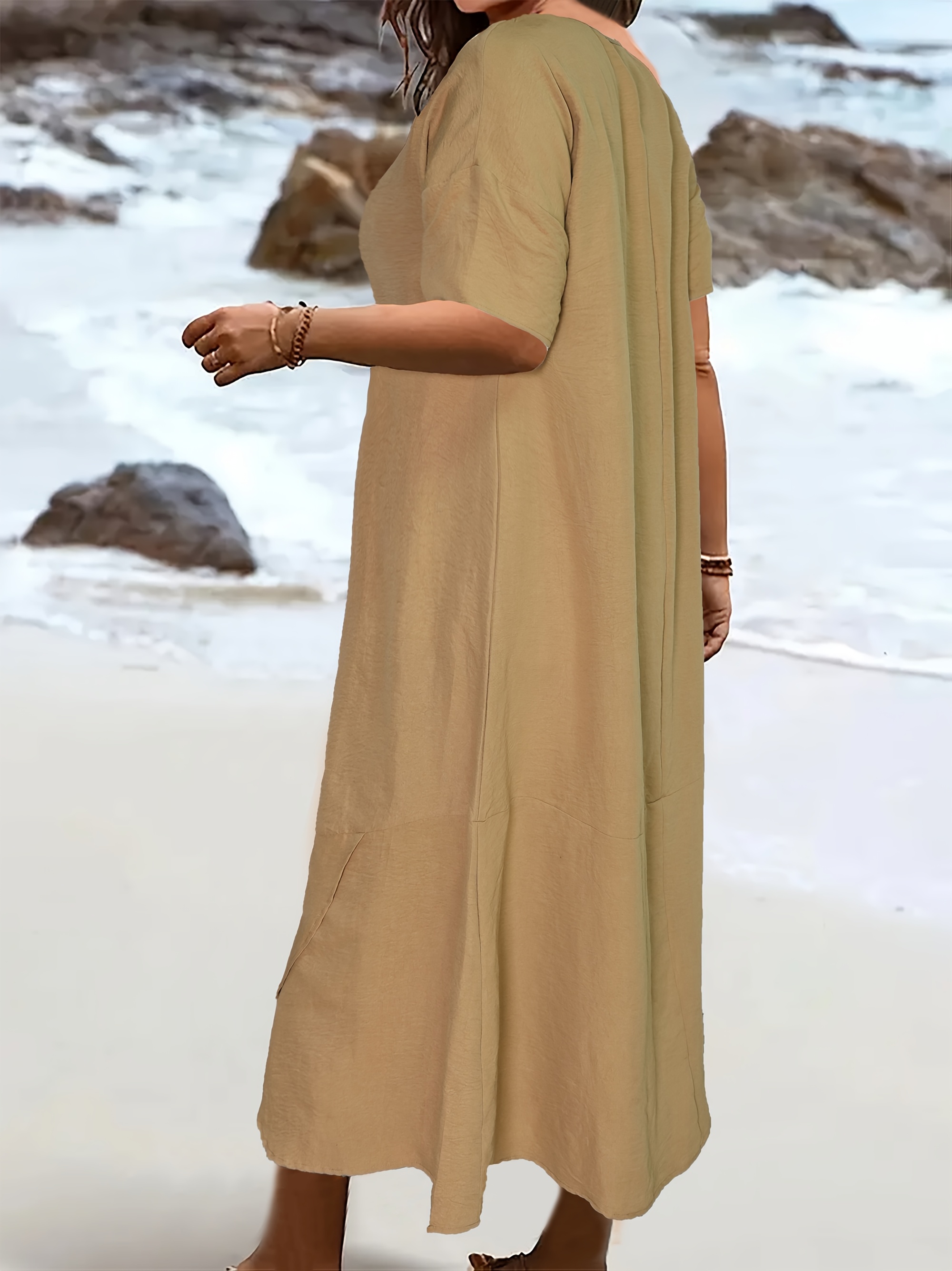 plus size womens plus size maxi dress short sleeve round - Temu Oman