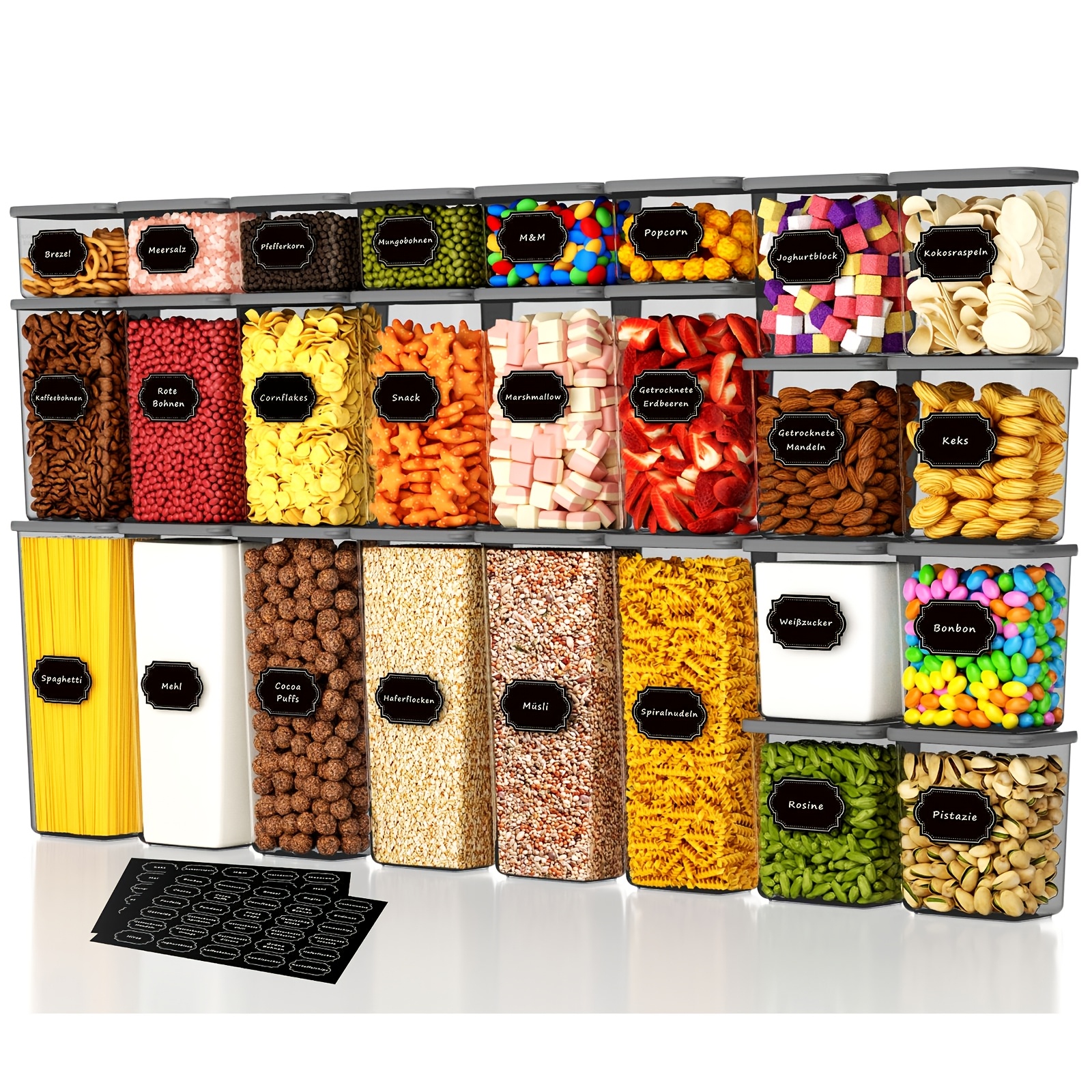 Set Of 52 Food-grade Sealed Plastic Storage Containers - 26 Containers + 26 Lids | Special For Grains/ Flour/ Coffee Beans/ Corn Flakes - Kitchen Storage Artifact, With Lids