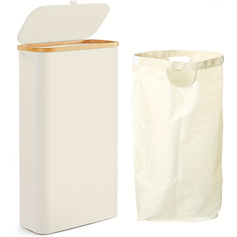 E-shop 1 Stück Großer 60L Faltbarer Wäschekorb mit Deckel & Abnehmbarer Tasche - Schmaler Platzsparender Hoher Wäschekorb, Zusammenklappbarer