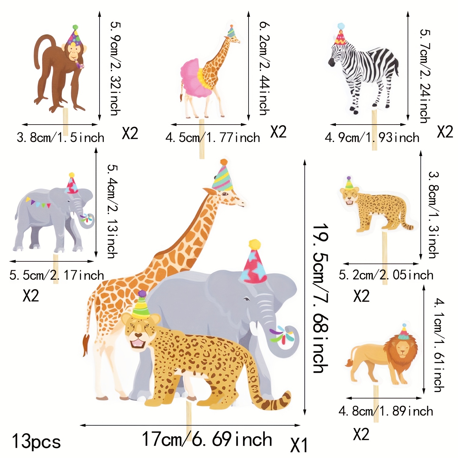 Image of 13pcs Wild Animal Cake Decoration Jungle Animal Cake Decoration Set Wild Animal Birthday Party Gift Decoration Supplies