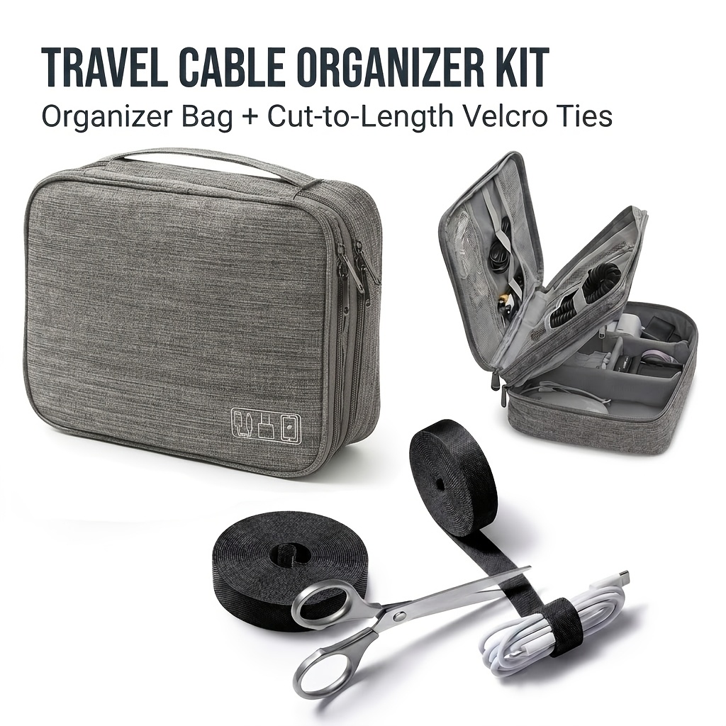 TEMU Electronics Organizer Kit With Cable Ties Triple Layer Large Capacity Travel Storage Bag Portable Case For Mouse Hard Drive Cord Additions Pouch