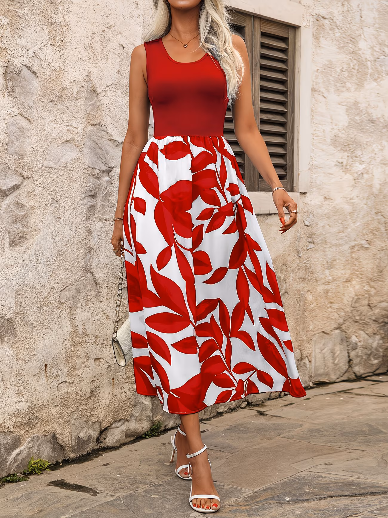 vêtements femme printemps été développement vacances loisirs mode européenne américaine tendance robe débardeur col rond imprimé plante 2