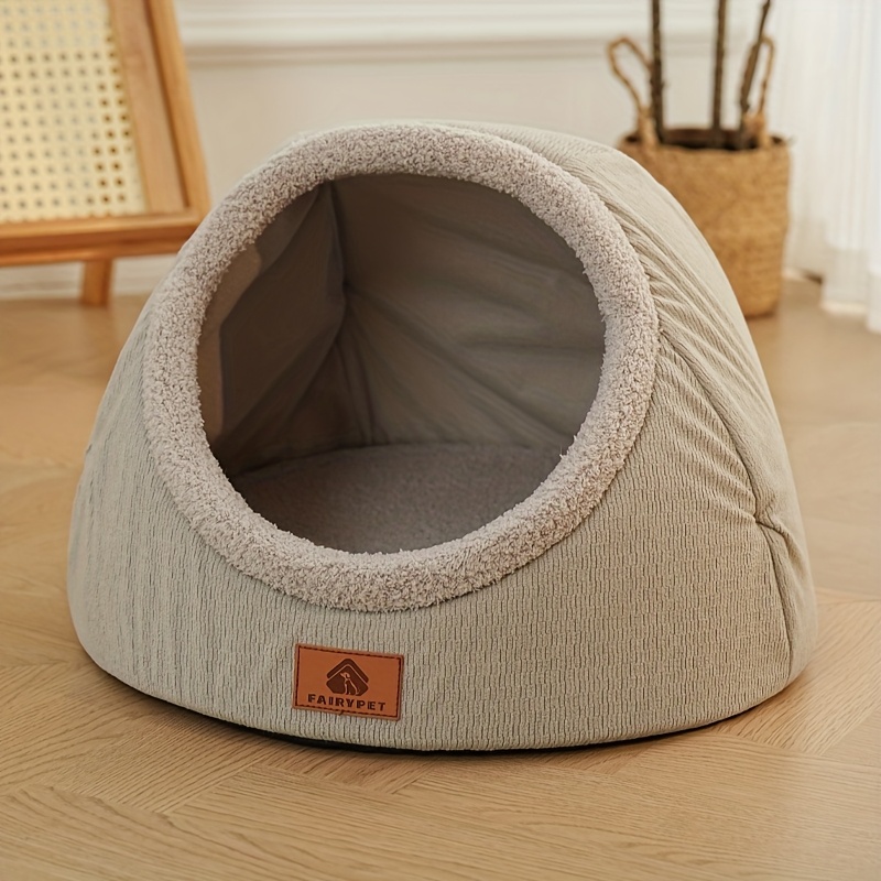 semi enclosed cat bed winter warm thickened padding removable and washable pet deep large space cat and dog bed for Product details 8