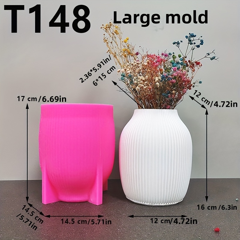 Diy Circular Geometric Vase Epoxy Resin Silicone Mold Striped Circular Vase Concrete Cement Mold Striped Cylindrical Vase Storage Jar Gypsum Silicone Mold