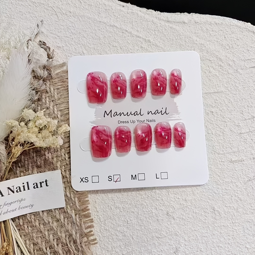 TEMU Pure Desire, , 10pcs Set, Translucent Vermilion , Handmade Armor, , Date Party Essential, Including Jelly Glue And Rubbing Strips