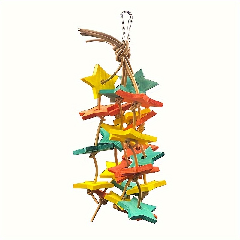 Image of Bird Toys Biting Pentagram Wooden Parrot Biting Toys Birdcage Additions Bird Supplies Utensils Parrot Toys (random Color)