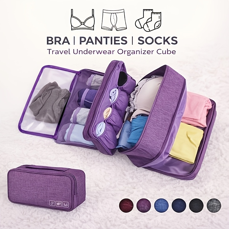 TEMU Portable Travel Underwear Storage Bag, Lightweight Zipper Organizer, Multifunctional Storage Pouch For Bras, Socks, And Lingerie - Compact And