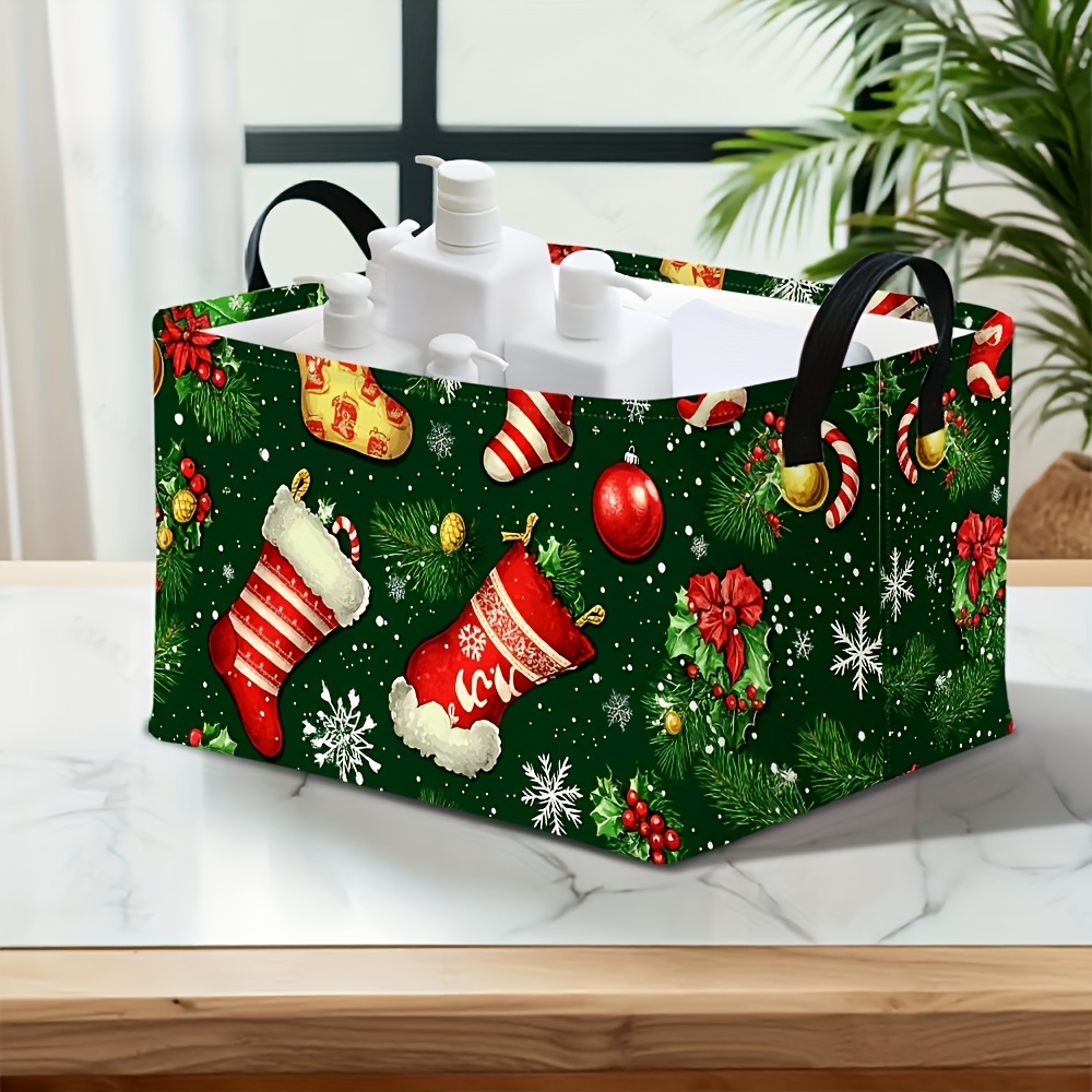 TEMU 1pc, Large Foldable Fabric Storage Organizer With Sturdy Handles - Christmas Themed Modern Foldable Folder Suitable For Clothes, Laundry,