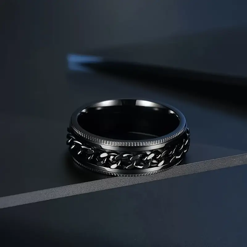 8mm fashionable chain link rotatable ring with edge and embossed stainless steel hip hop ring for men and women wedding engagement ring anniversary christmas gift ring Product details 2