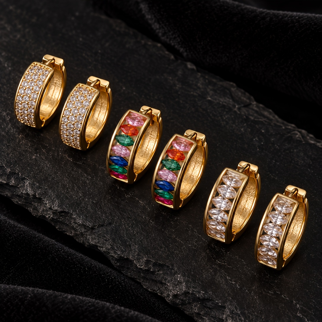 6pcs Elegant Marquise-Cut Cubic Zirconia Hoop Earrings Set